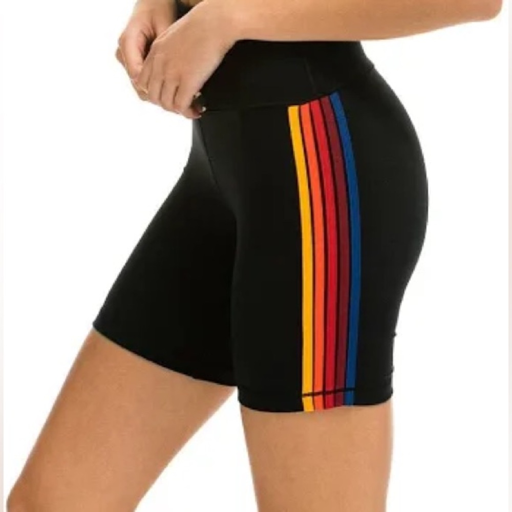 Aviator Nation 5 STRIPE RAINBOW 4 INCH HI-RISE BIKER SHORT M